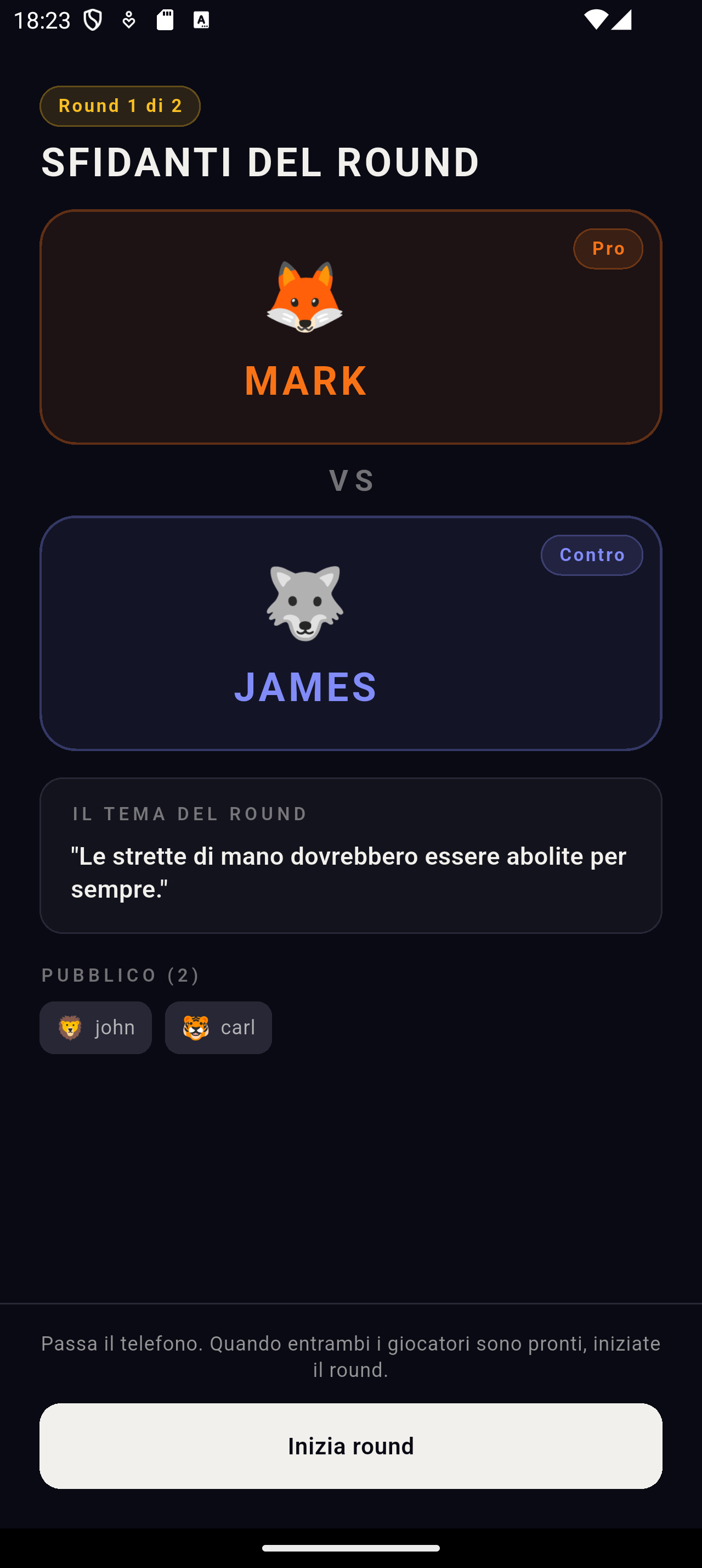 Round start screen